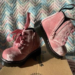 Doc Martens pink velvet boot